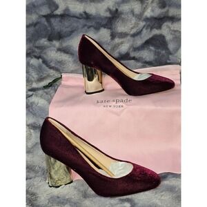 NWB‎ Kate Spade Sybil Pump Velvet W/ Gem Embellished Heel Burgundy Size 5.5